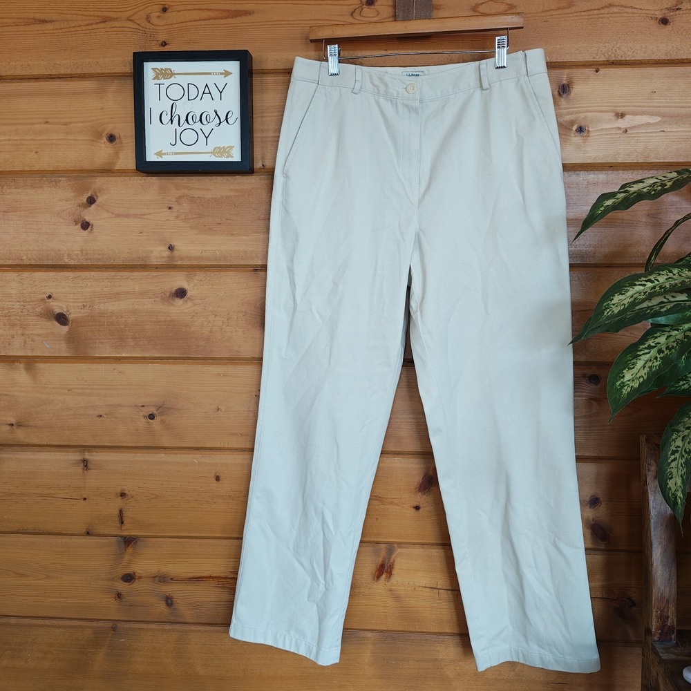 LL Bean Khaki Twill Straight Leg Chino Pants Classic Vintage Y2K 90s Stretch 12
